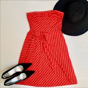 Anthropologie red cotton strapless dress, size 4